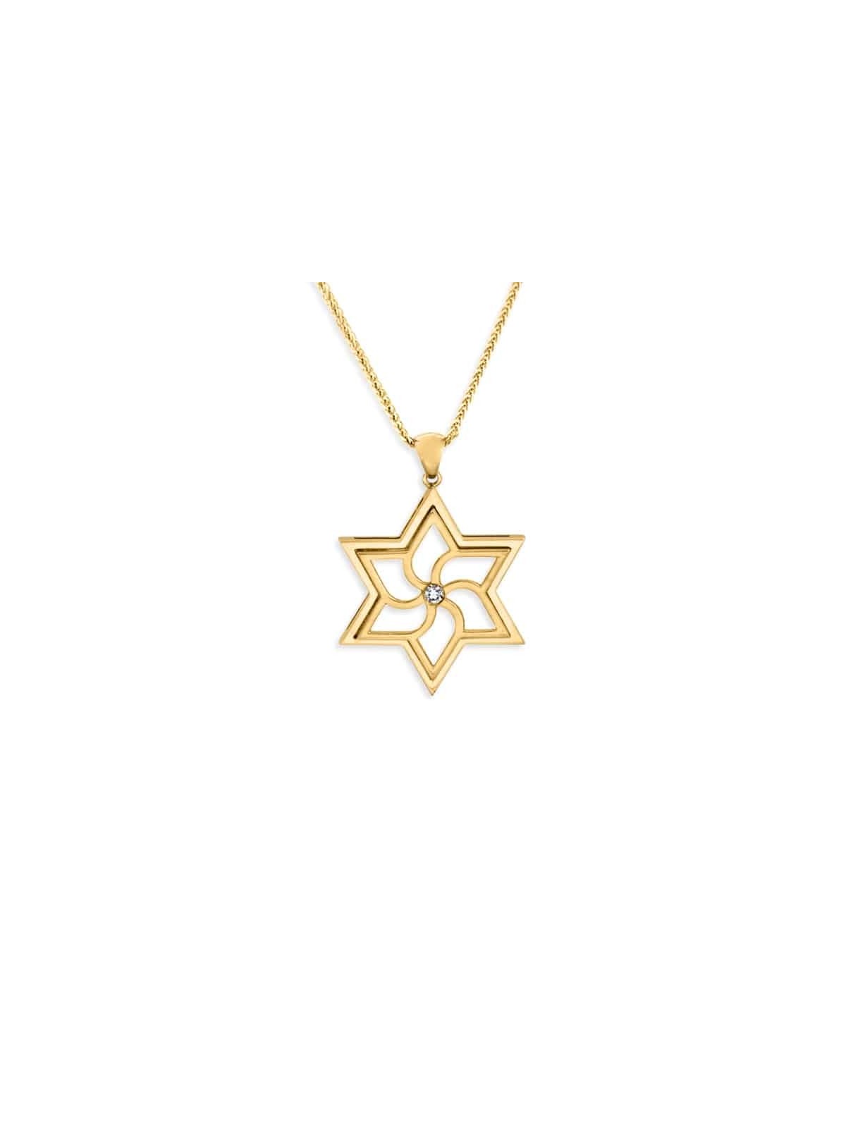 תליון מגן דוד גיאומטרי זהב צהוב מודרני, מתנות ט"ו באב, א